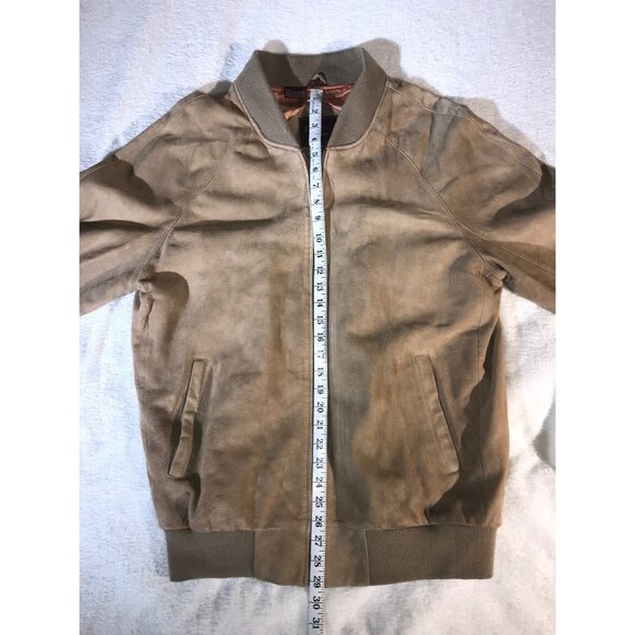 Jos. A Bank Men's Vintage Beige Suede Full Zip Bomber Jacket - Picture 5 of 8